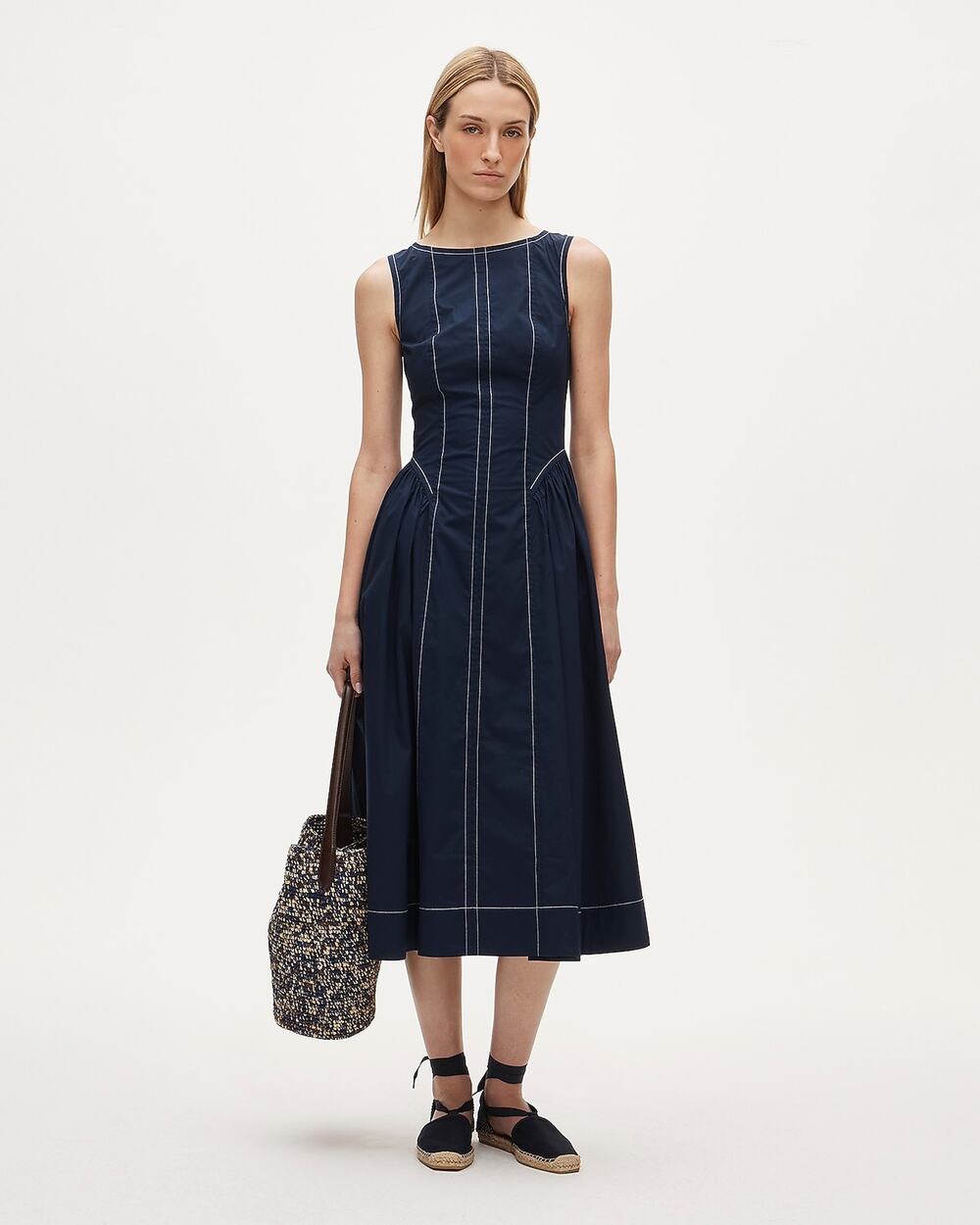 J.Crew Contrast-stitch midi dress in cotton-blend poplin 8
